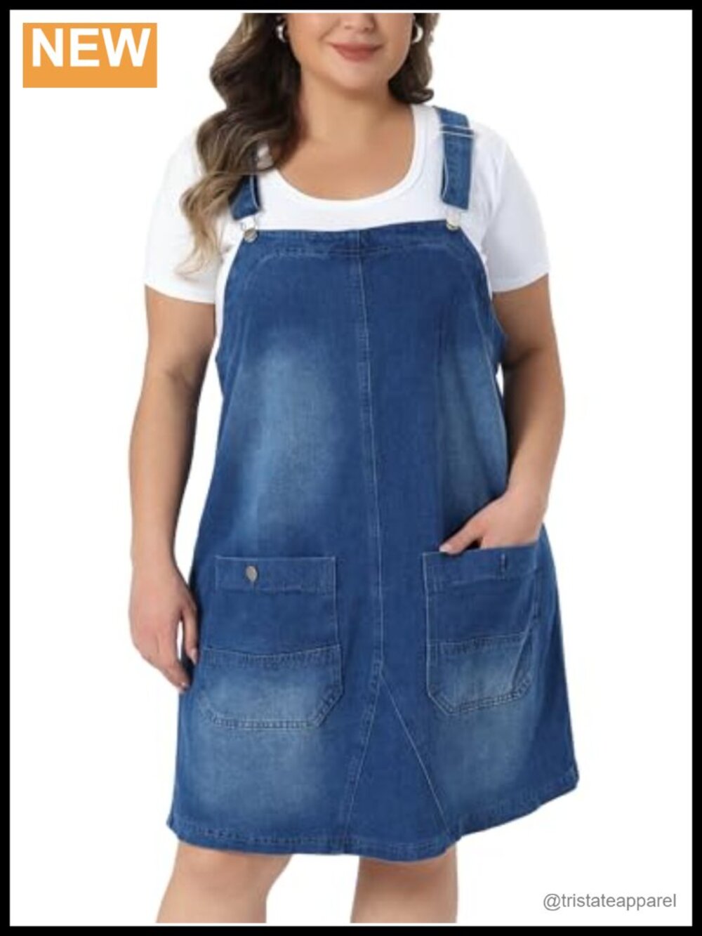 Plus Size Denim Overalls Dress Adjustable Strap Bib Jumper with Pockets
